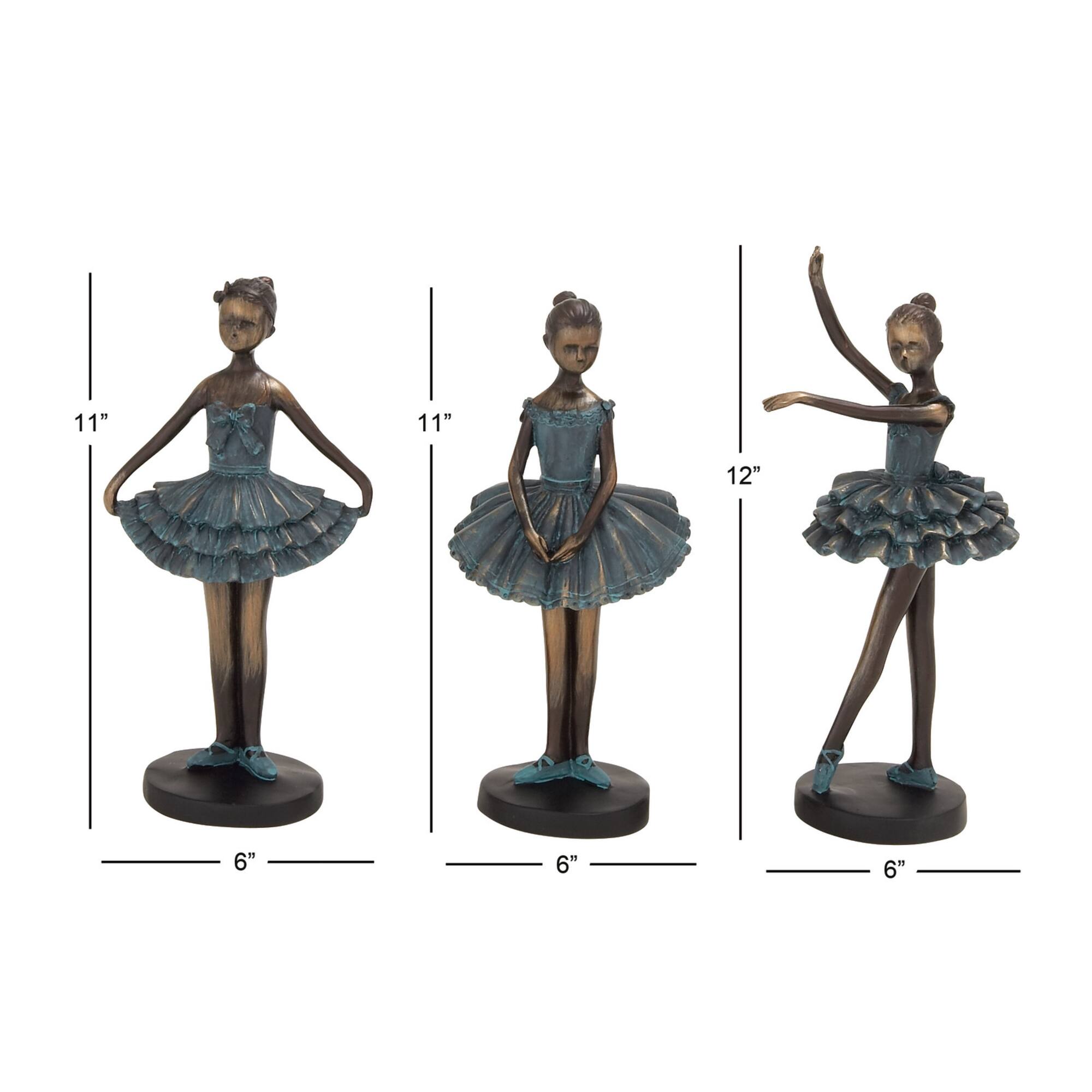 Set of 3 Teal Polystone Traditional Dancer Sculpture, 6" x 12"